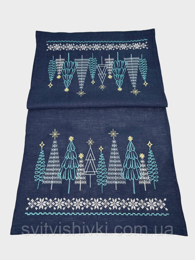 Доріжка вишита "Зимовий ліс" темно синя (1,4м.*0,48м.), фото 1