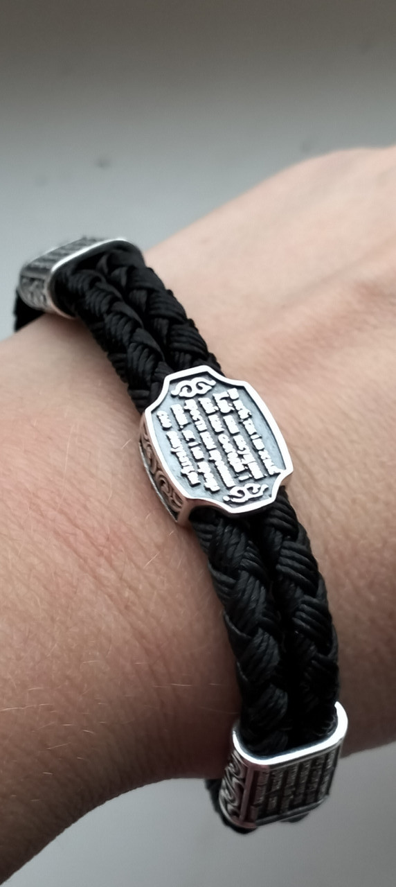 Браслет шовковий  плетений шнур зі срібними вставками арт.Б537о, фото 1