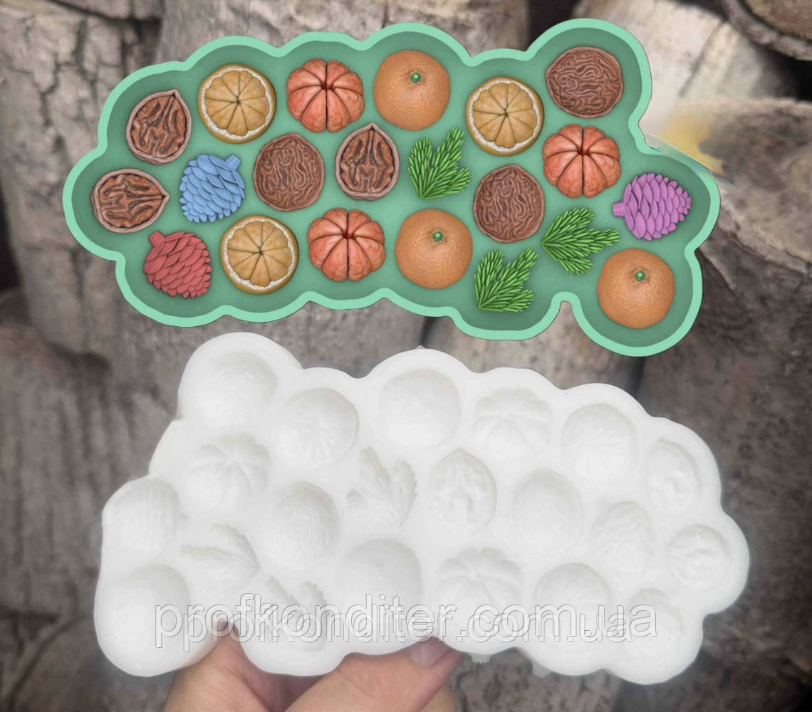 ЭКСКЛЮЗИВ! Силіконовий молд для шоколаду та ін "ВЕЛИКА збірка міні НОВОРІЧНОГО декору - 3", фото 1
