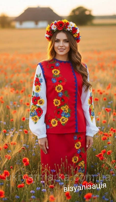 Вишитий сценічний костюм в українському національному стилі "Яскраві маки" 3 в 1