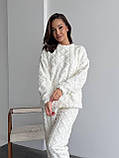 Теплий молочний махровий домашній костюм (або піжама) з фактурним візерунком, фото 4