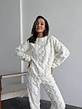 Теплий молочний махровий домашній костюм (або піжама) з фактурним візерунком, фото 5