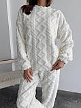Теплий молочний махровий домашній костюм (або піжама) з фактурним візерунком, фото 8