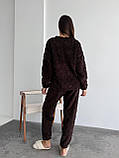 Теплий коричневий махровий домашній костюм (або піжама) з фактурним візерунком, фото 9