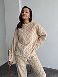 Теплий бежевий махровий домашній костюм (або піжама) з фактурним візерунком, фото 5