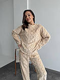 Теплий бежевий махровий домашній костюм (або піжама) з фактурним візерунком, фото 7
