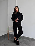 Теплий чорний махровий домашній костюм (або піжама) з фактурним візерунком, фото 3