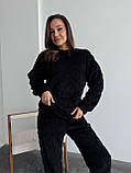 Теплий чорний махровий домашній костюм (або піжама) з фактурним візерунком, фото 4