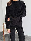 Теплий чорний махровий домашній костюм (або піжама) з фактурним візерунком, фото 7