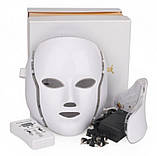 LED-маска MK-3430 з насадкою для шиї 7 світлових режимів мікротокова терапія, фото 3