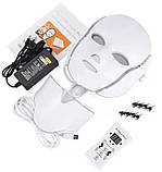 LED-маска MK-3430 з насадкою для шиї 7 світлових режимів мікротокова терапія, фото 2