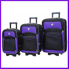 Набір валіз на колесах Bonro Style — 3 шт (S+M+L) чорно-т. синій дорожні тканинні з кодовим замком і висувною ручкою