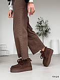 Трендові коричневі угги на високій підошві, замшеві коричневі угги, фото 3