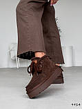 Трендові коричневі угги на високій підошві, замшеві коричневі угги, фото 8