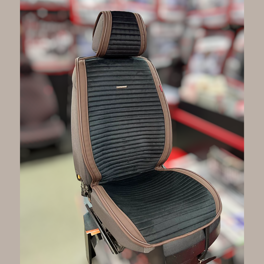 Універсальні накидки на сидіння автомобіля, модель Monaco Чорні коричневий кант (комплект на передні сидіння), фото 1