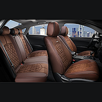 Універсальні автомобільні чохли на сидіння автомобіля, модель Diamond Коричневі (комплект на передні та задні сидіння)