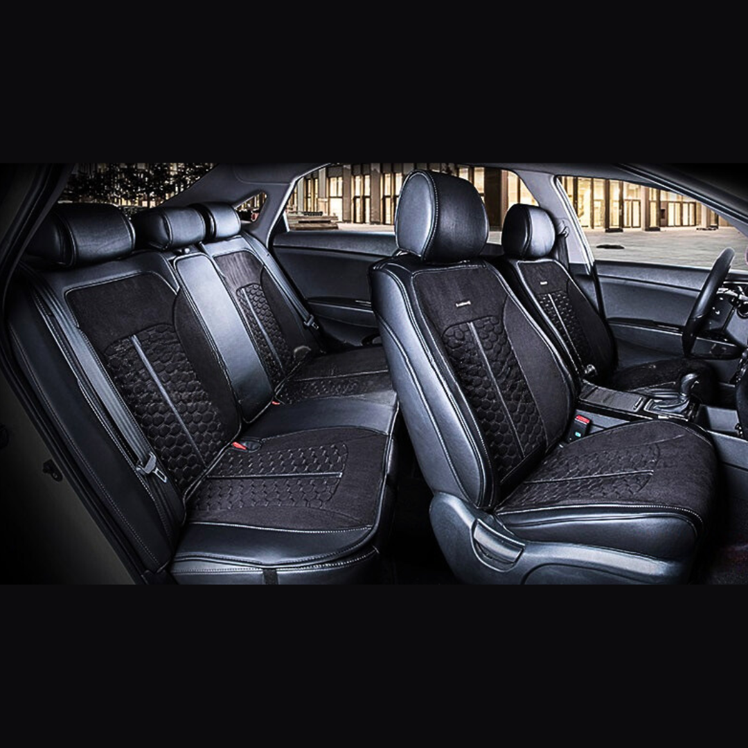 Універсальні каркасні накидки 3D на сидіння автомобіля, модель Stalker Чорні (комплект на передні та задні сидіння), фото 1