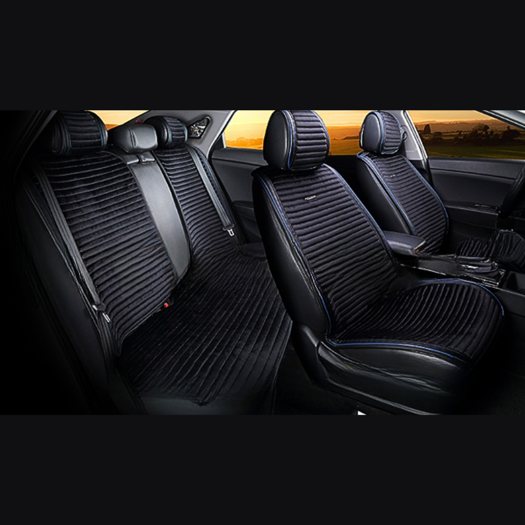 Універсальні накидки на сидіння автомобіля, модель Monaco Чорні синій кант (комплект на передні та задні сидіння), фото 1