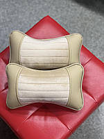 Ортопедична подушка на підголівник для шиї в автомобіль з екошкіри, модель Monaco, бежева