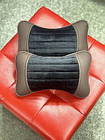 Ортопедична подушка на підголівник для шиї в автомобіль з екошкіри, модель Monaco, коричнева