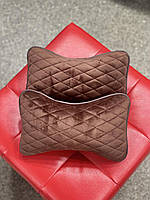 Ортопедична подушка на підголівник для шиї в автомобіль з екошкіри, модель City, коричнева