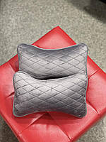 Ортопедична подушка на підголівник для шиї в автомобіль з екошкіри, модель City, сіра