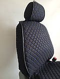 Універсальні автомобільні чохли, накидки на сидіння Linen Cube (Повний комплект, чорний з синьою ниткою), фото 4