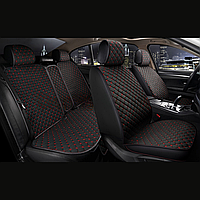 Універсальні автомобільні чохли, накидки на сидіння Cube (Повний комплект, чорний з червоною ниткою)