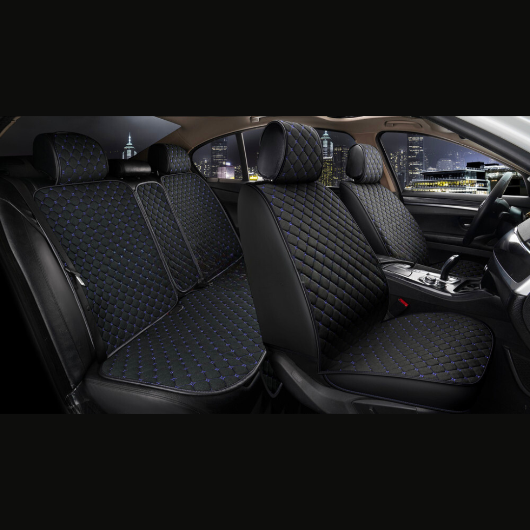 Універсальні автомобільні чохли, накидки на сидіння Cube (Повний комплект, чорний з синьою ниткою), фото 1