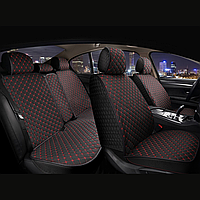 Універсальні автомобільні чохли, накидки на сидіння Linen Cube (Повний комплект, чорний з червоною ниткою)