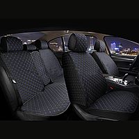 Універсальні автомобільні чохли, накидки на сидіння Linen Cube (Повний комплект, чорний з синьою ниткою)