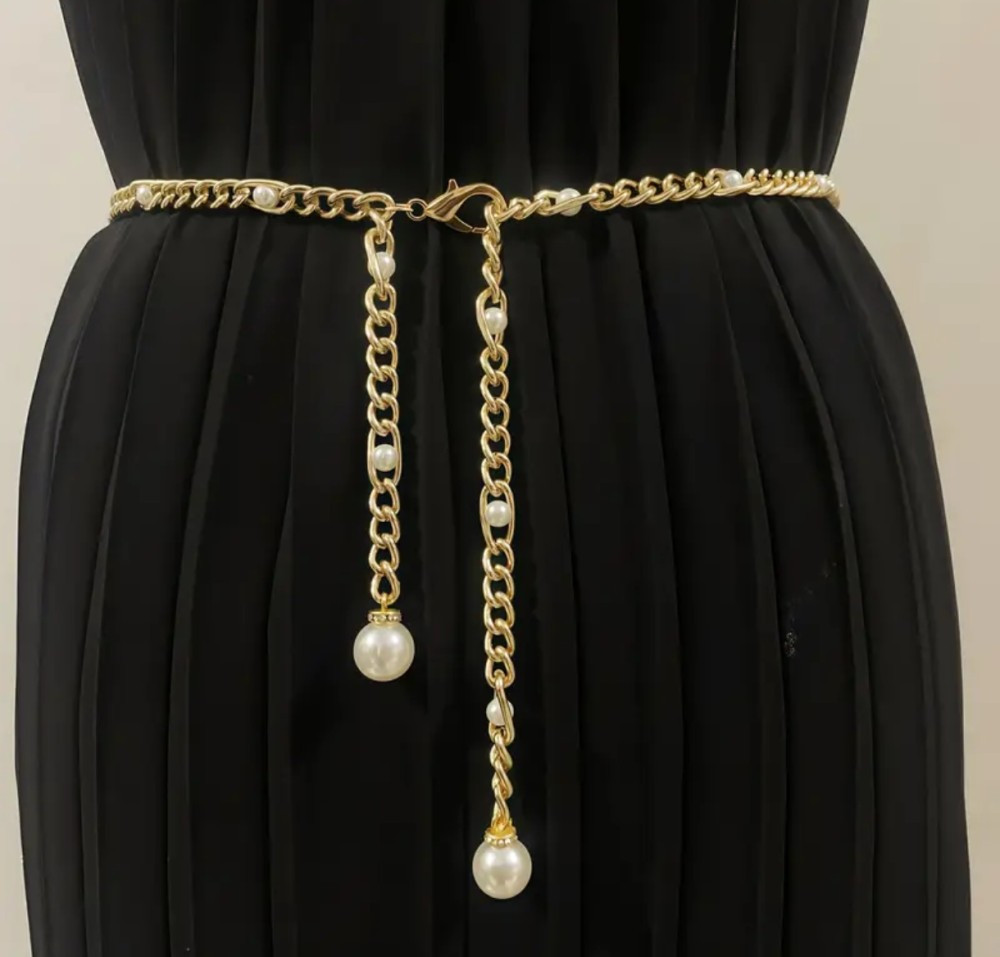 Пояс ланцюжок gold з перлинами, фото 1