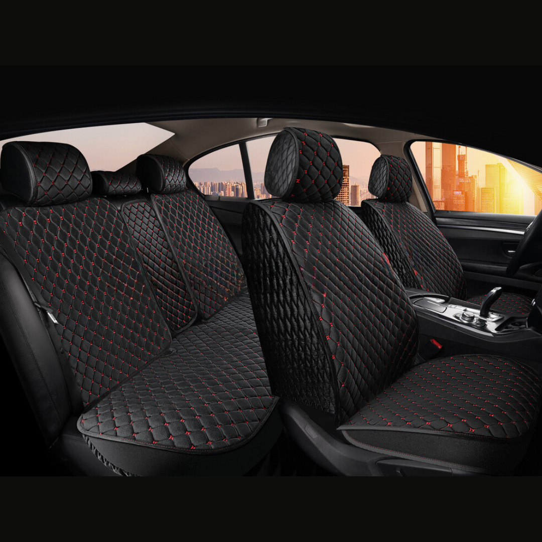 Універсальні автомобільні чохли, накидки на сидіння Sultan (Повний комплект, чорні із з червоною ниткою), фото 1