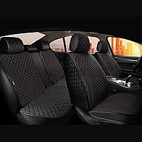 Універсальні автомобільні чохли, накидки на сидіння Sultan (Повний комплект, чорні із з червоною ниткою)