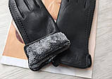 Жіночі шкіряні рукавички з оленячої шкіри, підкладка махра black, фото 2