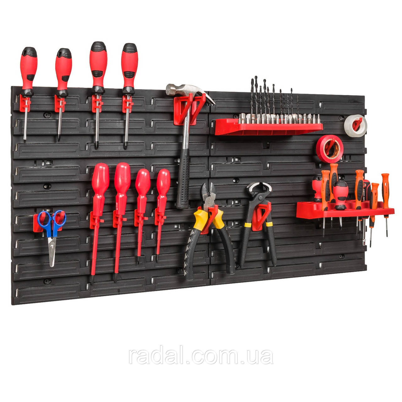 Панель навісна для інструментів 78х39см з подвійною поличкою та тримачами, фото 1