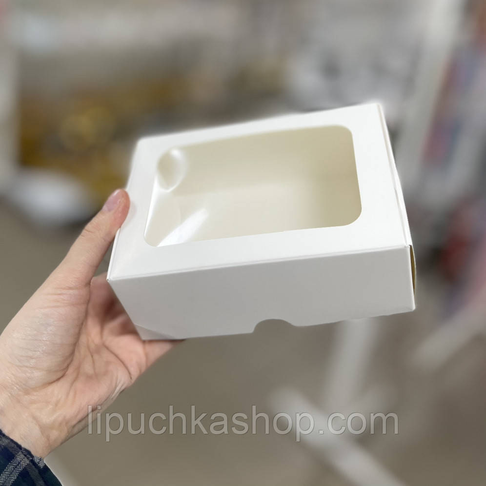 Коробка для солодощів біла з віконцем 14х10х5,3 см, фото 1