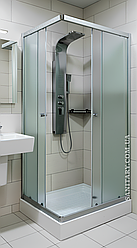 Душова кабіна прямокутна 7007 100х70х195 см на низькому піддоні розсувні двері матове скло 5мм