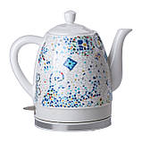Чайник електричний керамічний електрочайник безшумний 1,5 літра єлектрочайник Sokany SK-09008 мозаїка Білий, фото 2