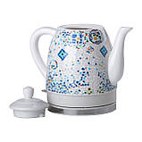 Чайник електричний керамічний електрочайник безшумний 1,5 літра єлектрочайник Sokany SK-09008 мозаїка Білий, фото 3