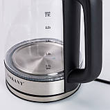 Електрочайник скляний чайник з підсвіткою прозорий електронний для дому єлектрочайник 2.5 літра Sokany SK-09013, фото 5