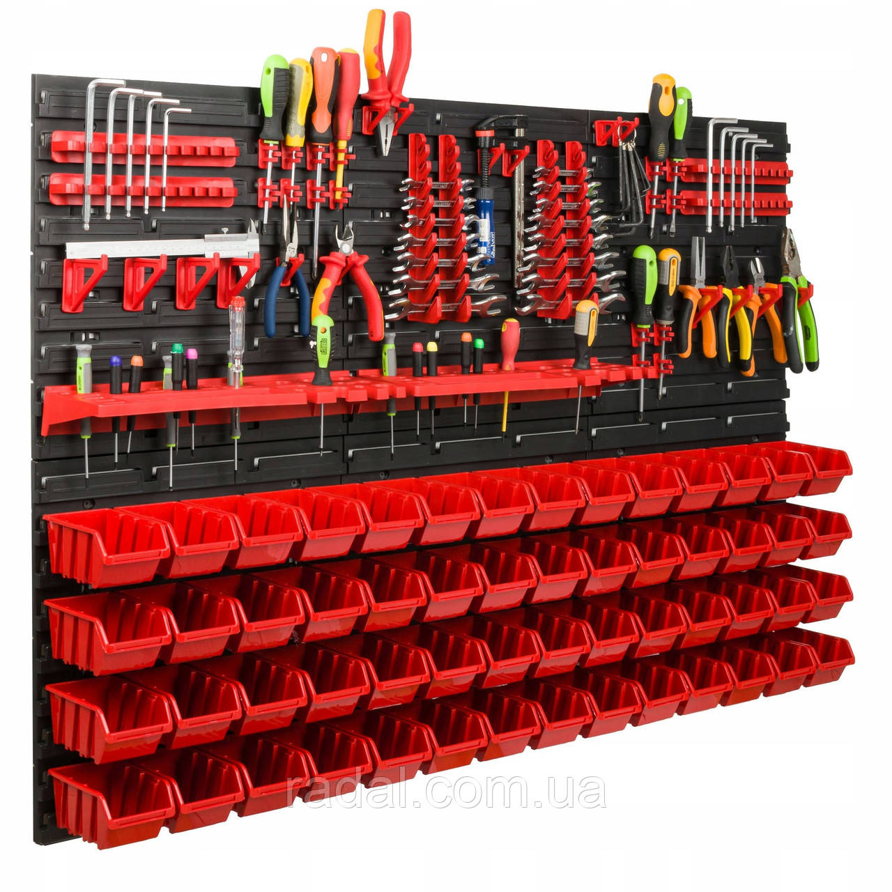 Панель для інструментів з тримачами та полицями Kistenberg 117х78см на 56 контейнерів, фото 1