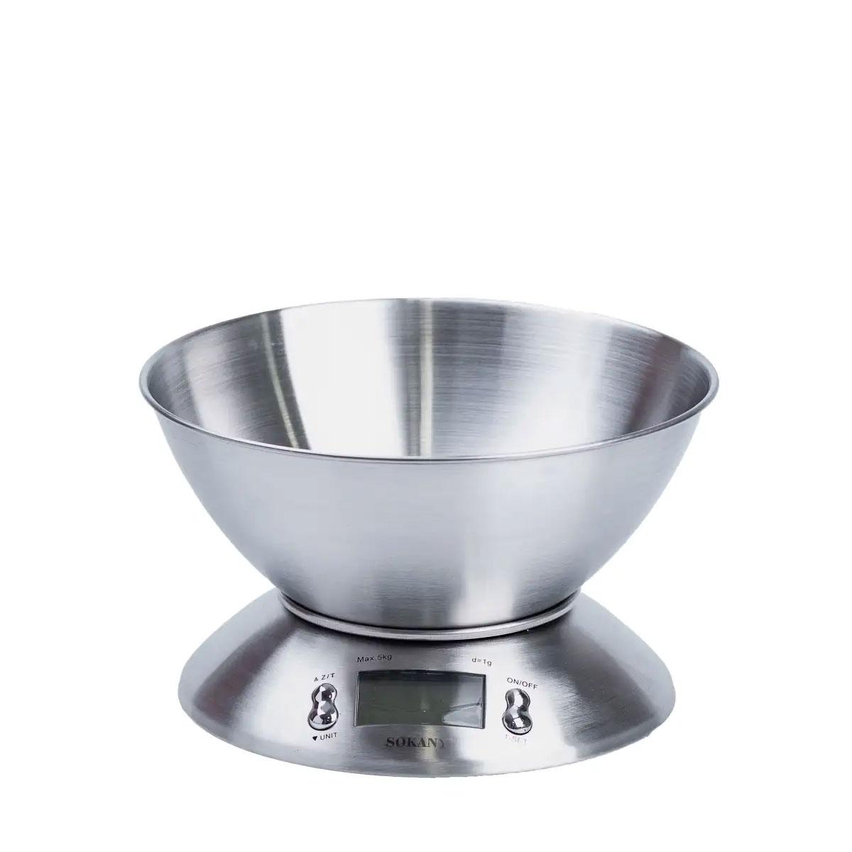Ваги кухонні електронні з чашею для зважування продуктів до 5 кг електронна вага настільні побутові ваги для їжі Sokany SK1204, фото 1