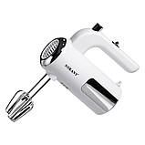 Міксер ручний 2 насадки вінчики та гаки для тесту електроміксер кухонний потужний 800 Вт Білий Sokany SK-02025, фото 6