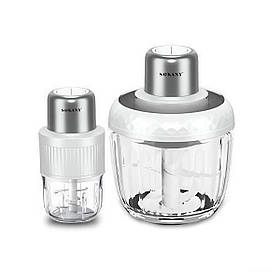 Чоппер кухонний подрібнювач для кухні електричний 2в1 з чашами 0.5 та 1,5 літра електроподрібнювач Sokany 800 Вт Білий SKYM7032B