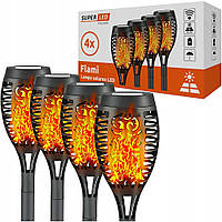 Сонячна садова LED лампа факел Flami SuperLED з ефектом полум’я, набір 4шт