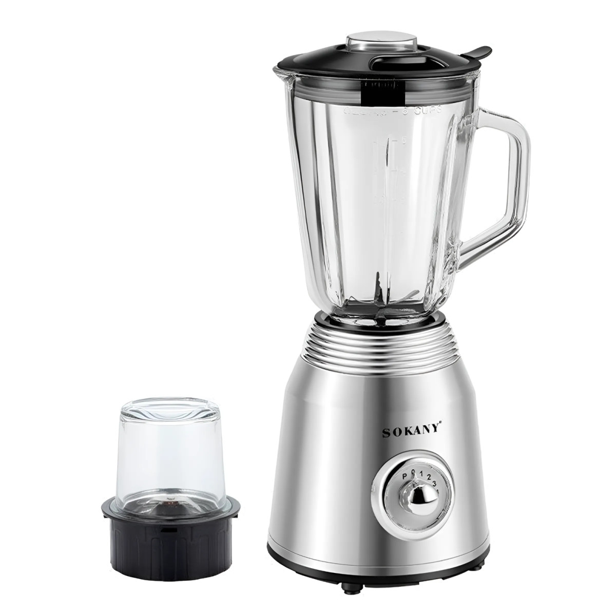 Блендер для коктейлів та смузі зі скляною чашею 1.5 літра портативний 4 режими швидкості 800 Вт Sokany SK186SS, фото 1