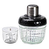 Чоппер кухонний подрібнювач для кухні електричний 2в1 з чашами 0.5 та 1,5 літра електроподрібнювач Sokany 800 Вт Чорний SKYM7032B, фото 2