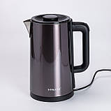 Електро чайник електричний нержавіюча сталь металевий 3 літри дисковий єлектрочайник Sokany SK-09018 Сірий, фото 2