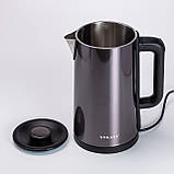 Електро чайник електричний нержавіюча сталь металевий 3 літри дисковий єлектрочайник Sokany SK-09018 Сірий, фото 3